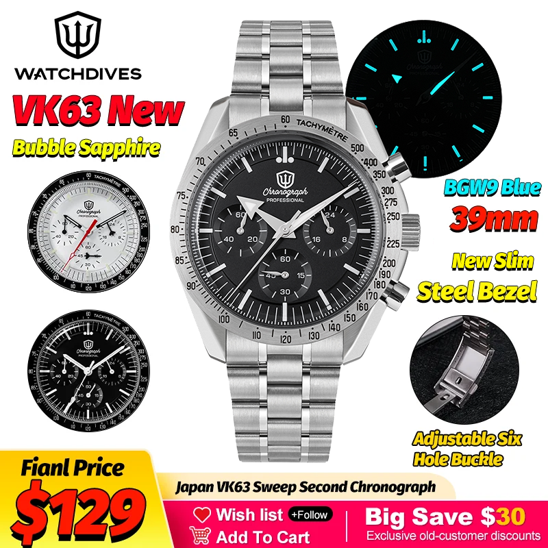 Vintage Collectible Watches - Watchdives WD1863 Mechanical Quartz Watches Black