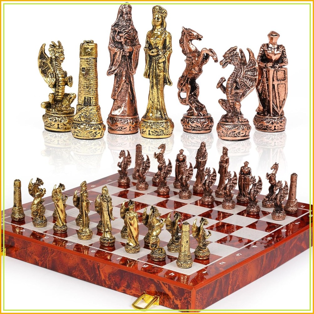Vintage Collectible Board Games - Vintage Metal Chess Set - 15''
