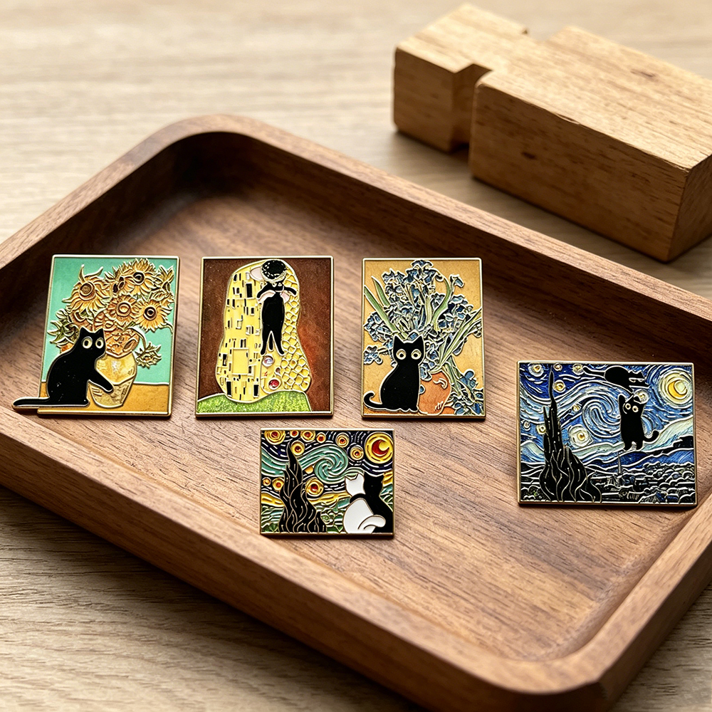 5pcs Famous Painting Black Cat - Collectible Vintage Brooches 评论和价格