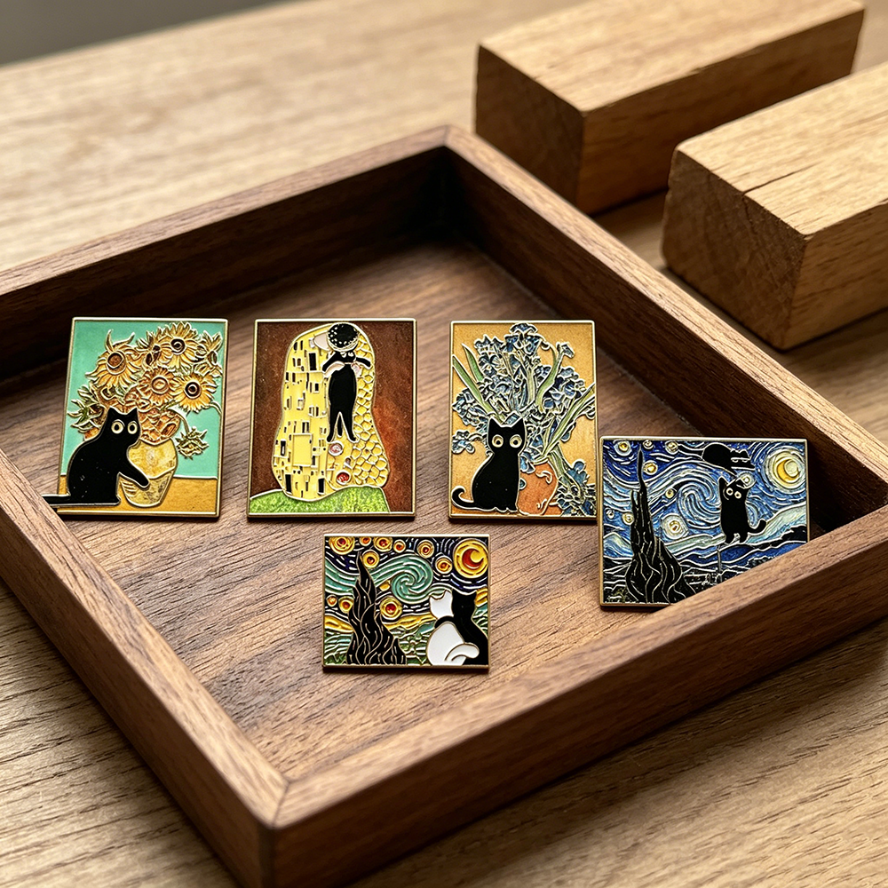 5pcs Famous Painting Black Cat - Collectible Vintage Brooches 评论和价格