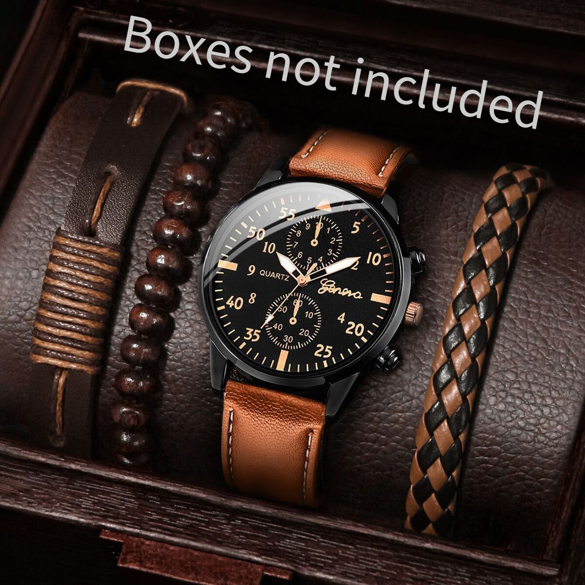 4PCS Fashion Arabic Dial Men B - Vintage Collectible Watches 评论和价格