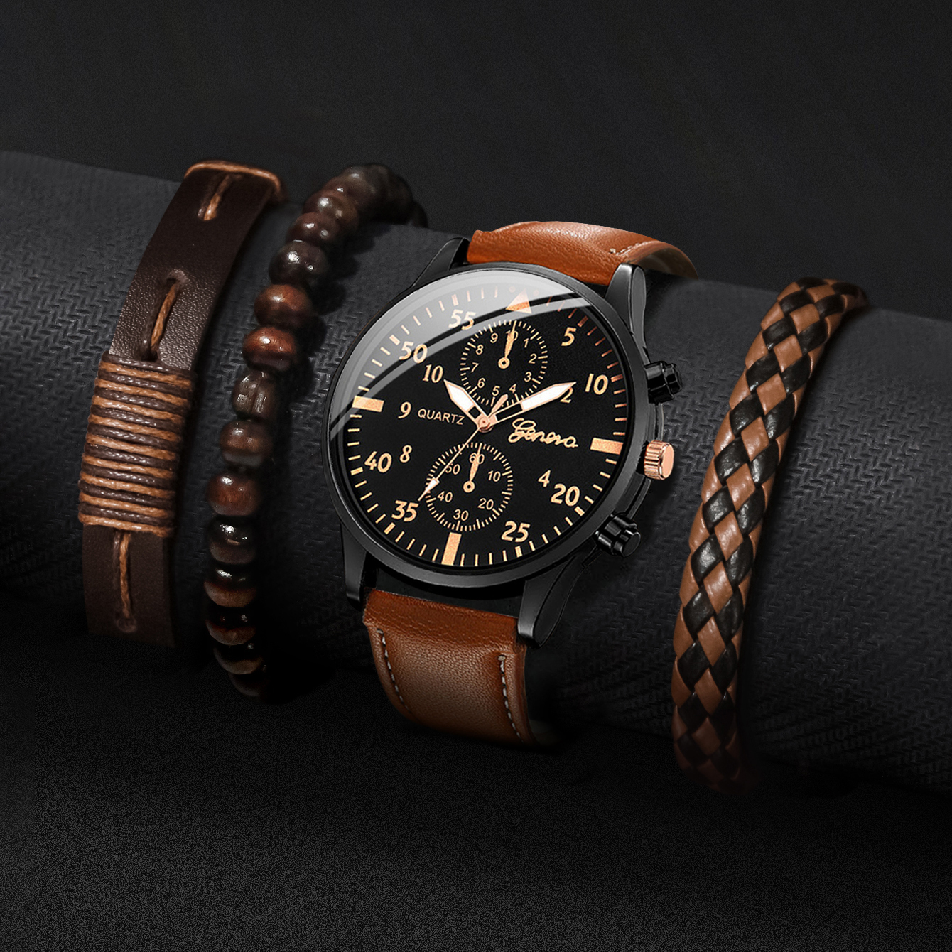 4PCS Fashion Arabic Dial Men B - Vintage Collectible Watches 评论和价格