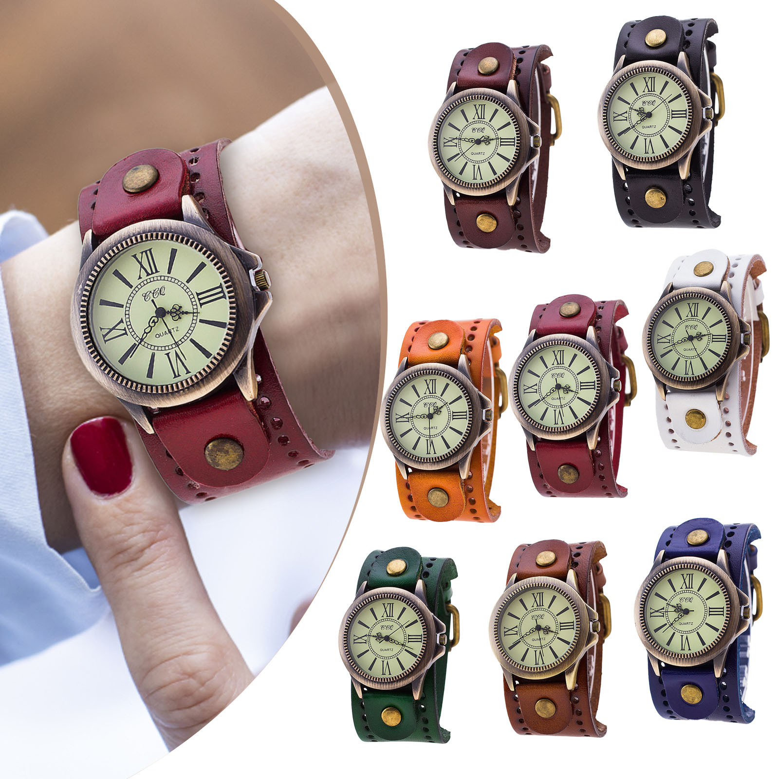 Punk Retro Leather Watch Roman - Vintage Collectible Watches 评论和价格