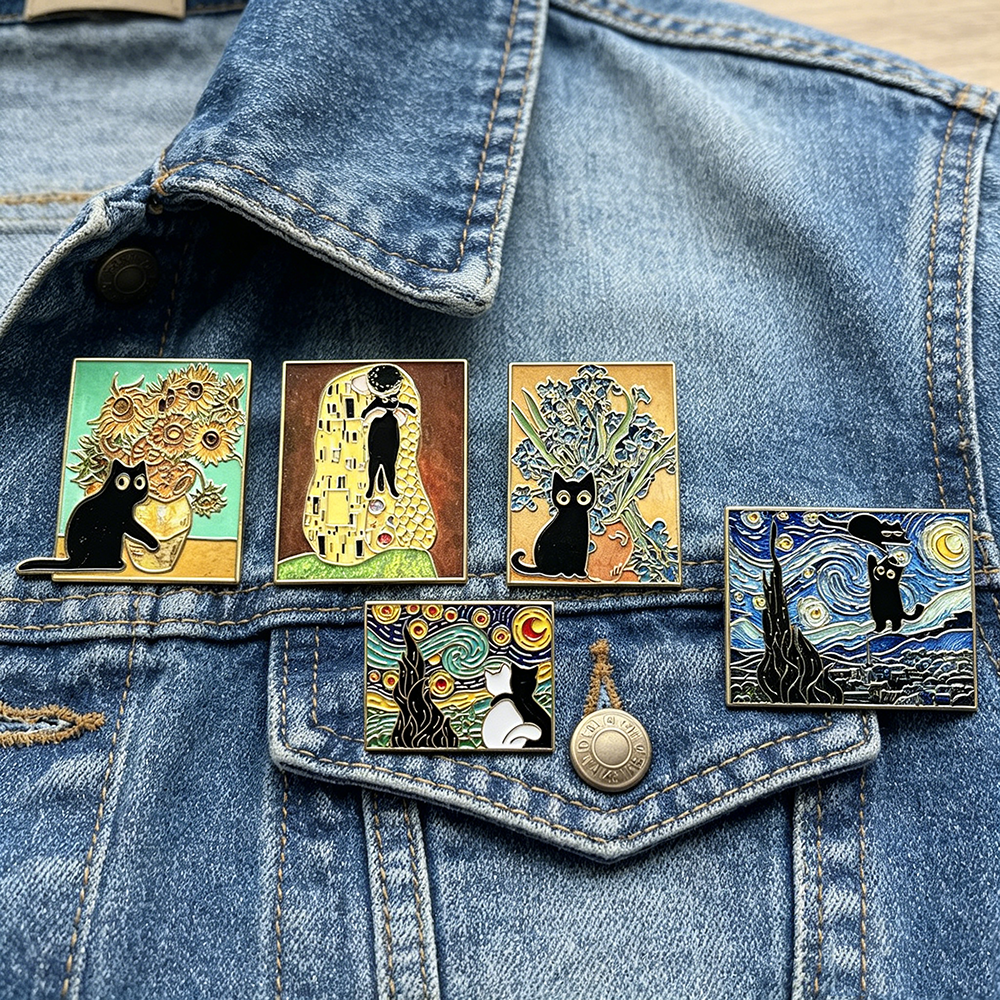 5pcs Famous Painting Black Cat - Collectible Vintage Brooches 评论和价格