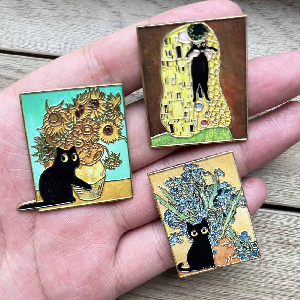 5pcs Famous Painting Black Cat - Collectible Vintage Brooches 评论和价格